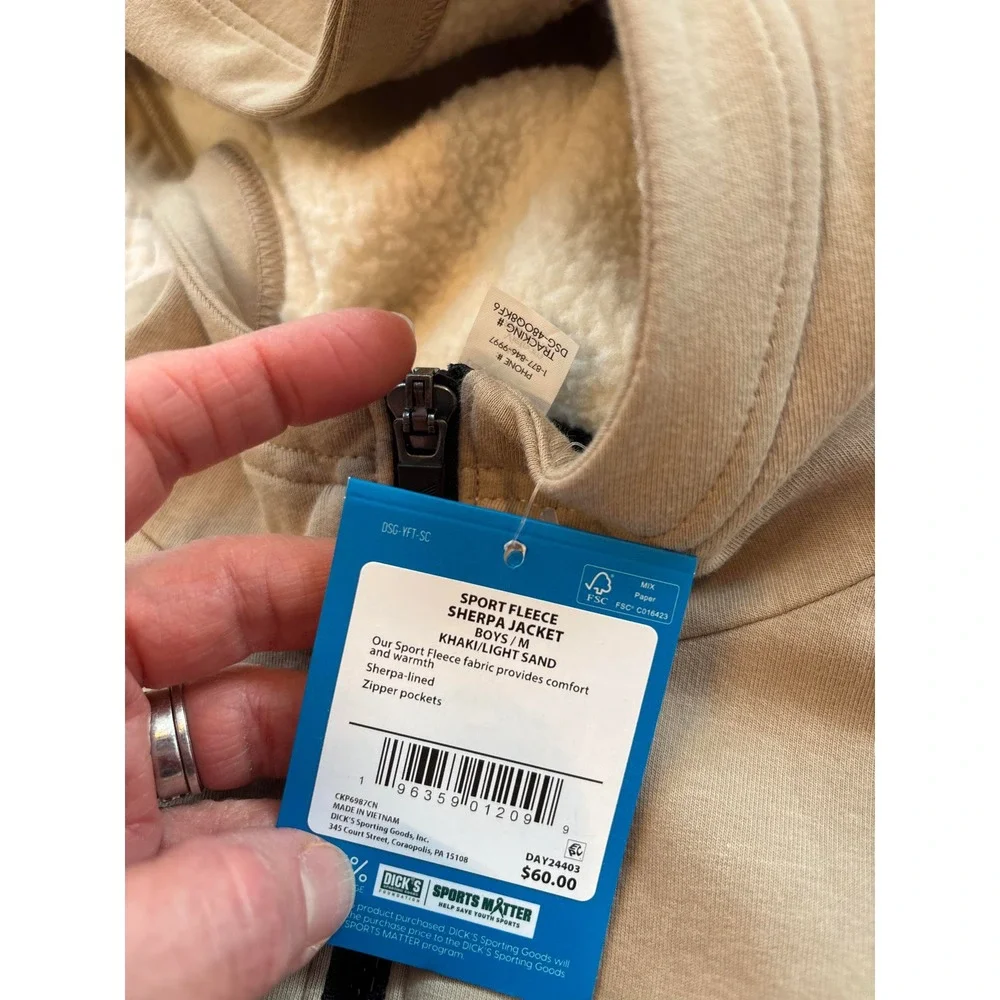 DSG Boy's Sherpa Lined Full Zip Hoodie/Jacket Tan‎ Cream Jacket Size Medium